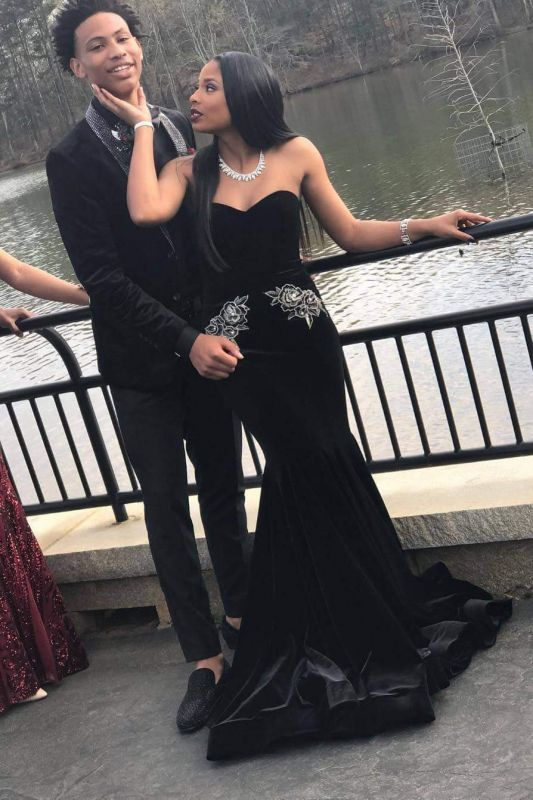 Strapless Black Mermaid  Velvet Prom Dress Evening Dress  SH921