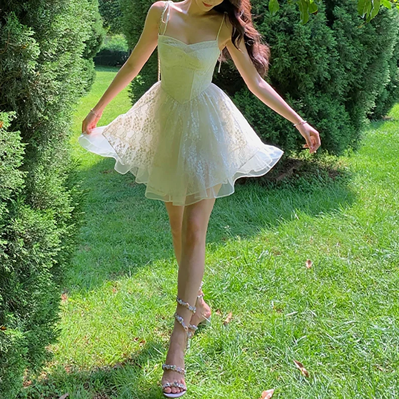 Sweet White Lace Princess Prom Dress,Homecoming Dress SH604