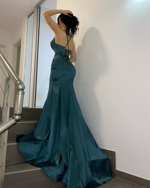 Elegant Dark Green V-Neck Long Mermaid Prom Dress SH1394