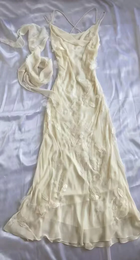 Sexy Sheath Straps Chiffon Ivory Long Prom Dresses SH1189