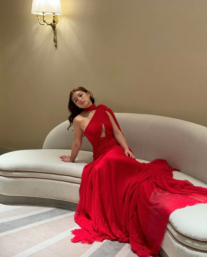 Fashion Red Chiffon Evening Dress Side Slit Long Party Dress SH1476