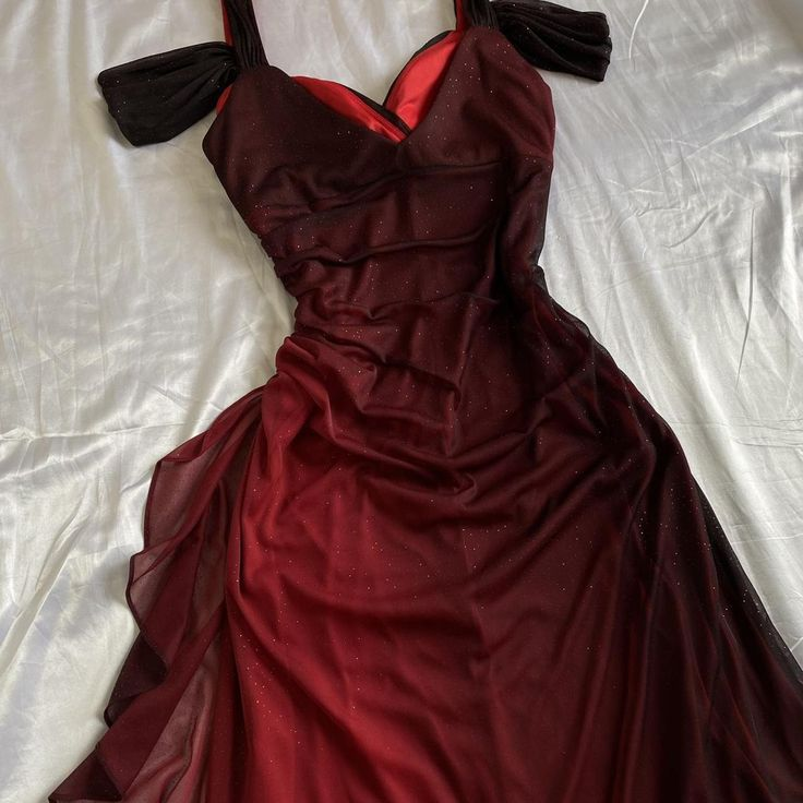 Sexy A Line Straps Ombre Burgundy Chiffon Long Prom Dress SH1232