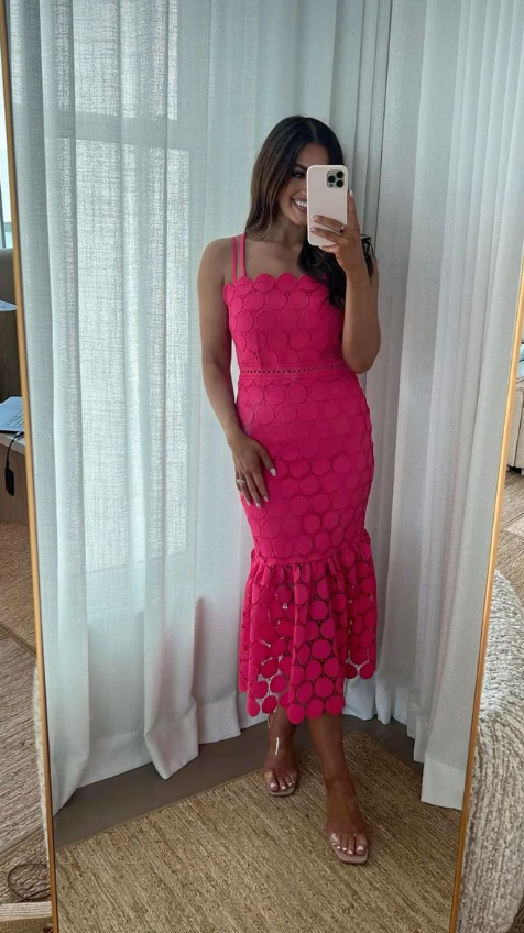 Chic Spaghetti Straps Hot Pink Mermaid Prom Dress Party Evening Dress SH1540