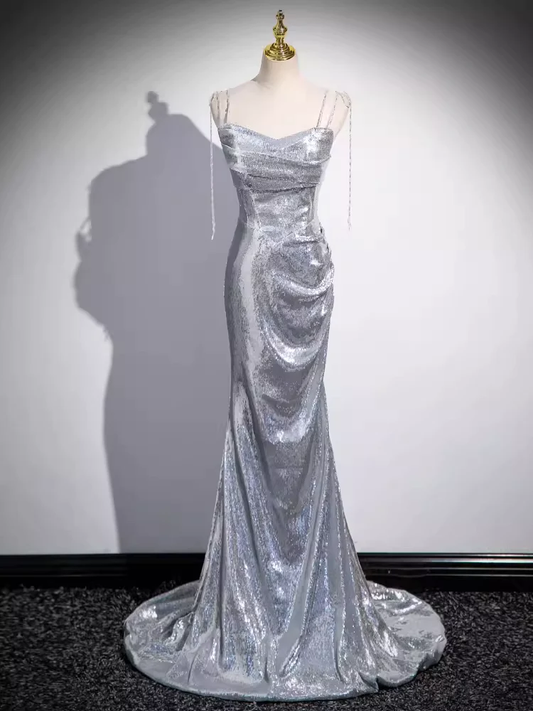 Elegant Silver Sequin Mermiad Prom Dress Long Evening Dress SH1037