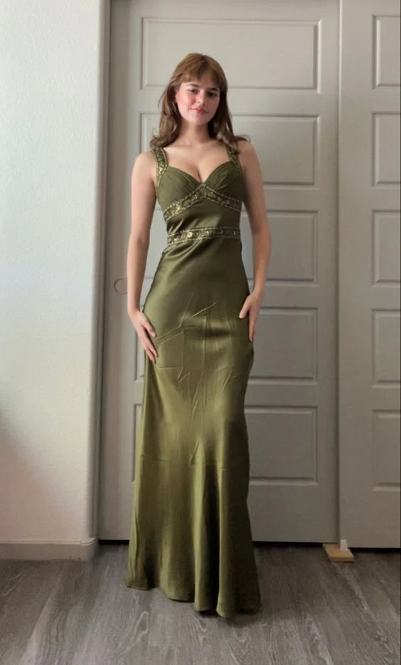 Elegant Sheath Olive Green Prom Dresses Long Formal Evening Dress SH1185