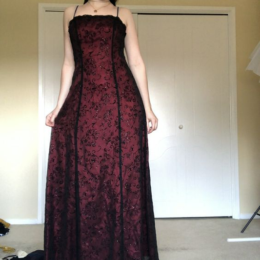 Vintage Burgundy A Line Spaghetti Straps Long Prom Dress  SH1224