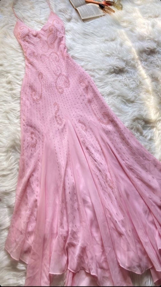 Beautiful Mermaid Prom Dress Pink Chiffon Bead Evening Dress SH1365