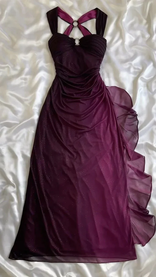 Charming Straps Ombre Grape Backless Long Chiffon Prom Dress Evening Dress SH1146