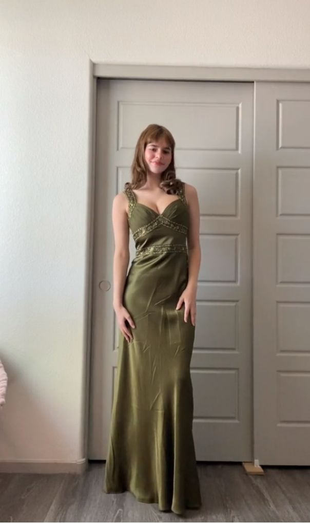 Elegant Sheath Olive Green Prom Dress Long Formal Dress SH1223