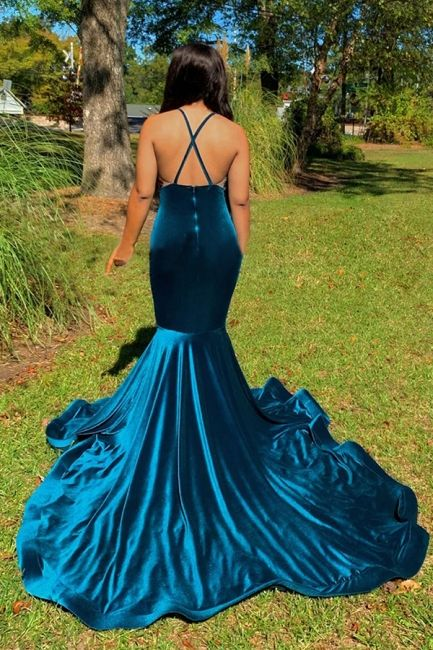 Mermaid V-Neck Applique Spaghetti Straps Long Prom Dress SH804