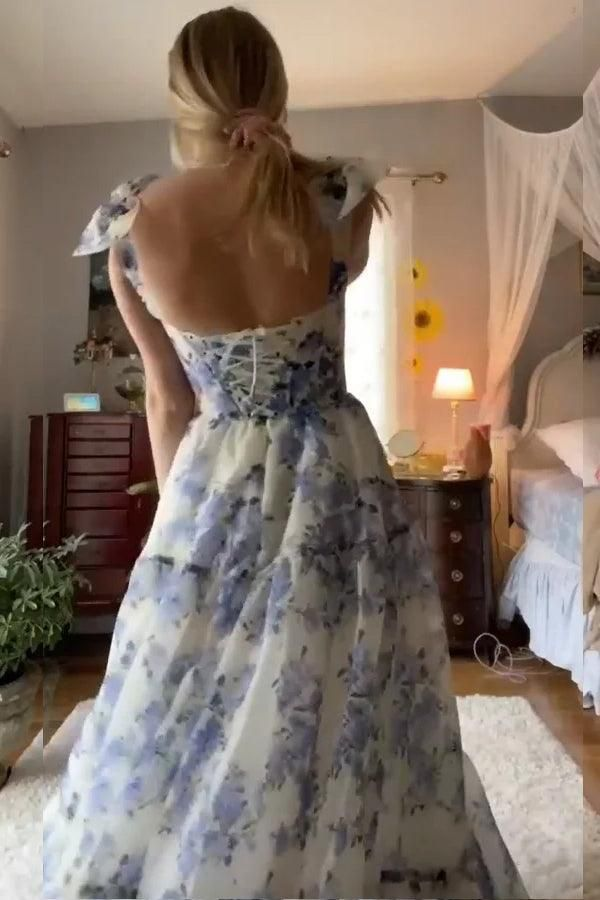 Elegant Floral Print Chiffon Long Prom Dresses Evening Dresses SH675