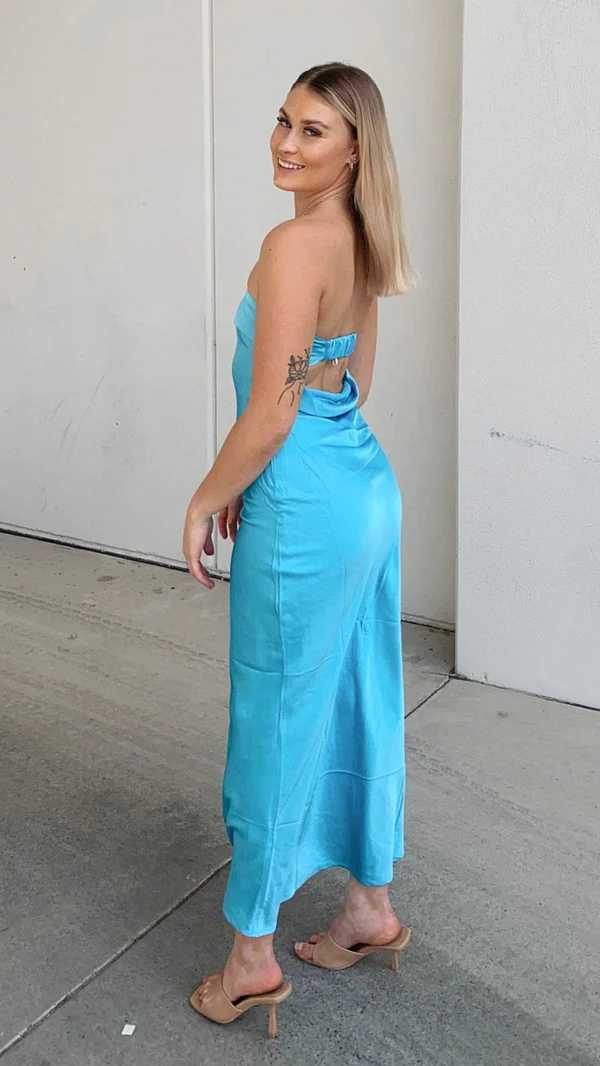 Light Blue Strapless Beachy Prom Dress Long Evening Dress Party Dress   SH1179