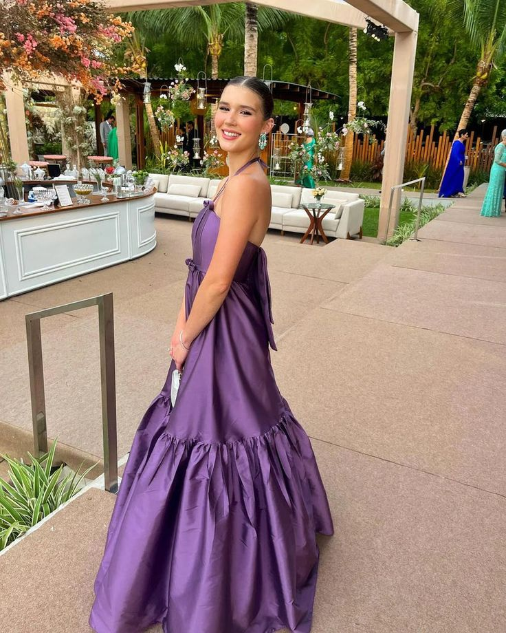 Sexy Purple Long Party Prom Dress Halter Evening Dress SH1493