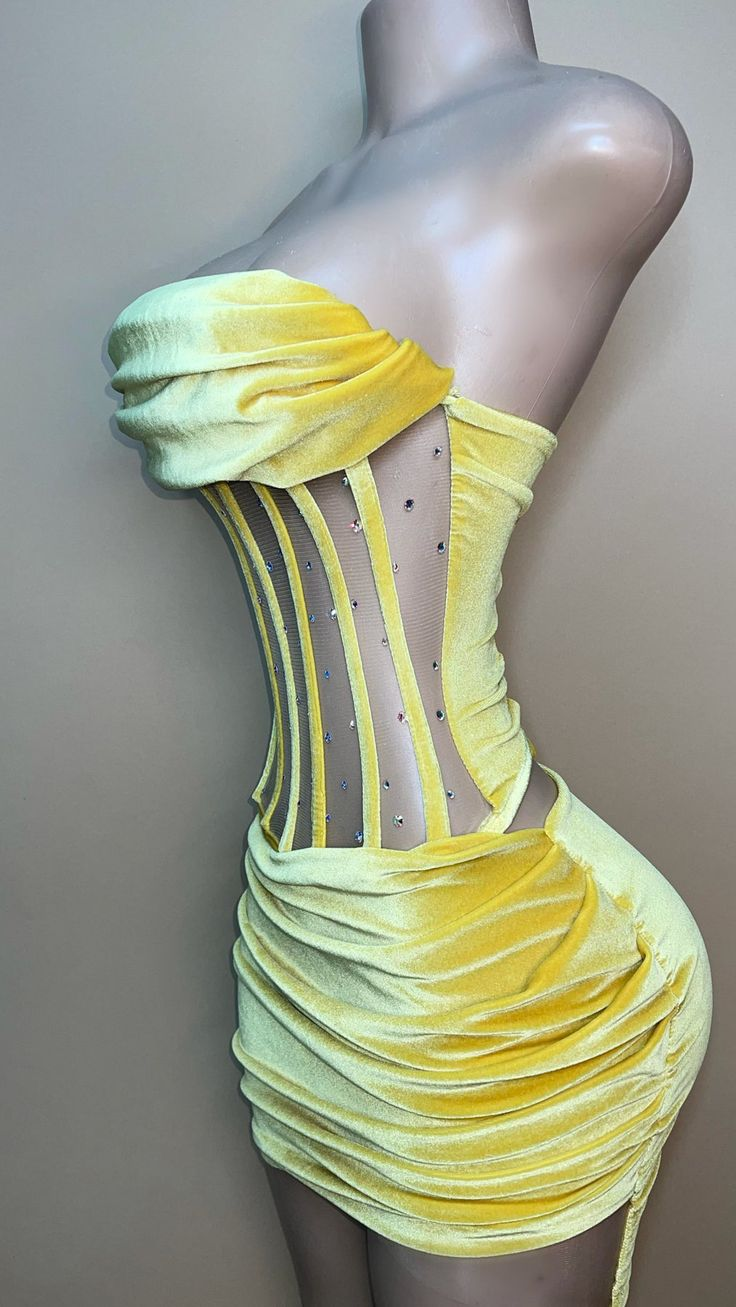 Sexy Strapless Yellow Velvet Prom Dress ,Charming Homecoming Dress SH609