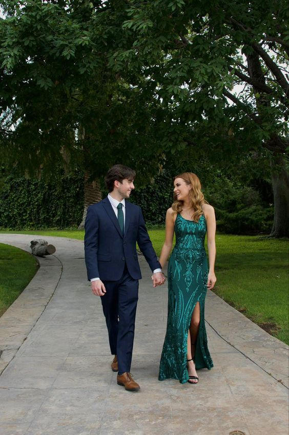 Green Slit Prom Dresses Long Evening Dresses SH762