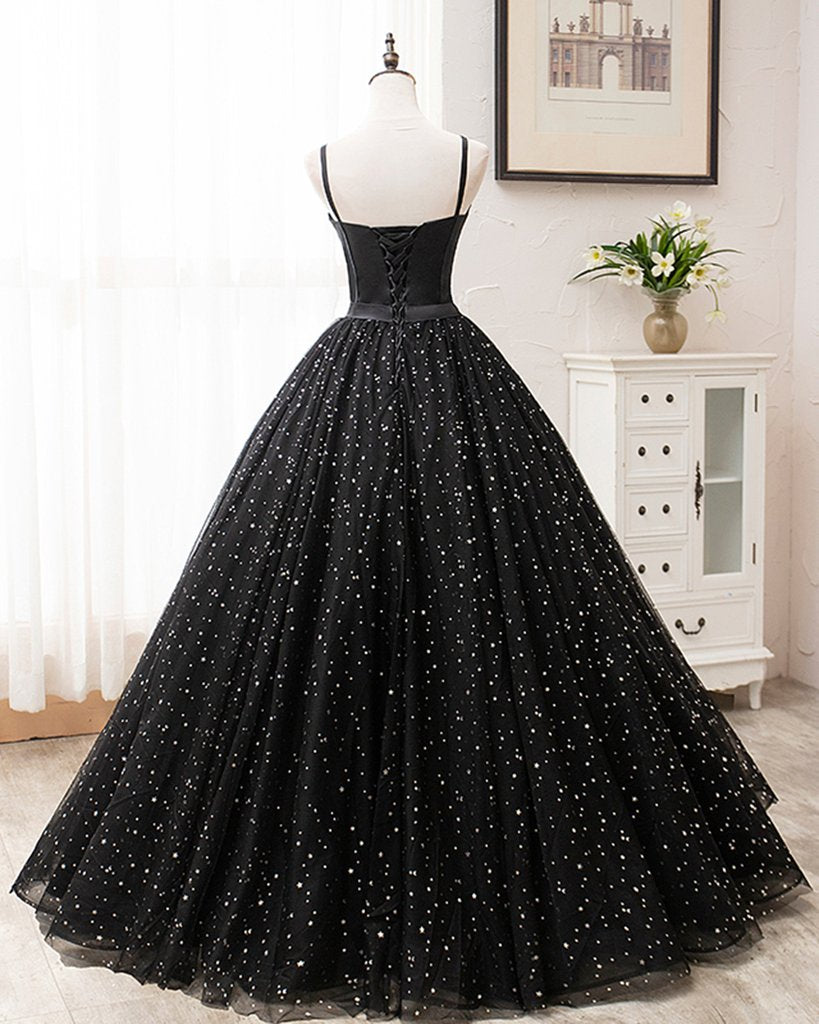 Black Tulle Satin Sweetheart Neck Long Prom Dress, Evening Dress KS7636