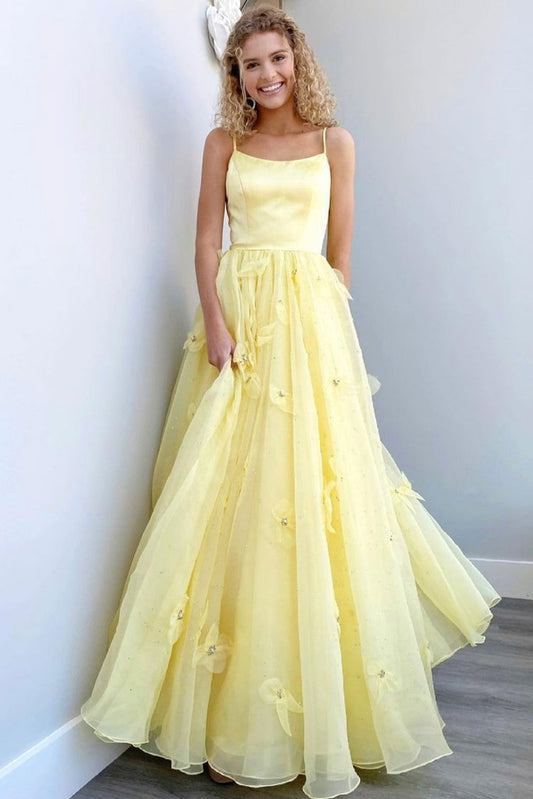 Yellow tulle long prom dress yellow formal dress KS5076
