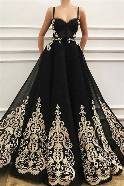 STRAPS SWEETHEART BLACK TULLE PROM GOWNS SAS31