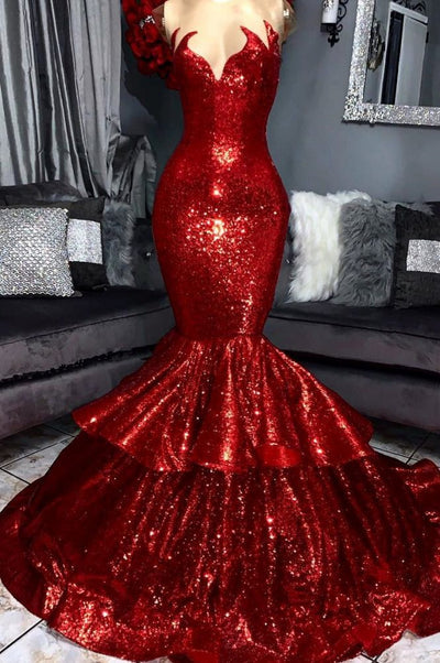 SHINING HOT RED MERMAID PROM DRESS SAS51