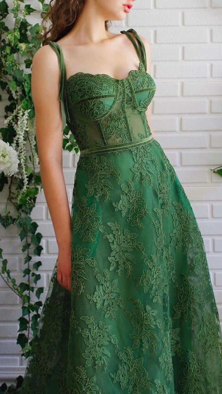 Popular Dark Green Spaghetti Straps Lace Prom Dresses Formal Evenning Dress SH560