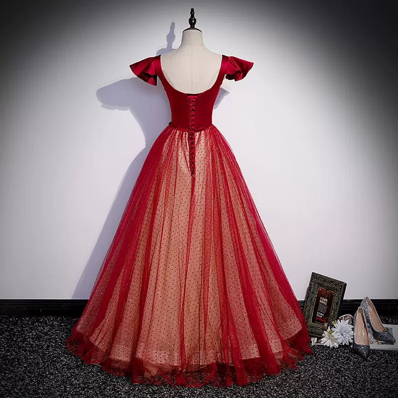 Simple A line Long Red Prom Dresses SH232