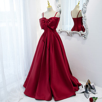 Simple A line Red Long Prom Dresses SH208