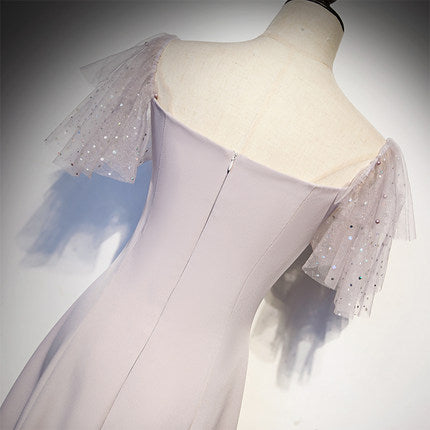 A line Short Sleeves Pink Prom Dresses Knee Length Bridesmaid Dress SH061
