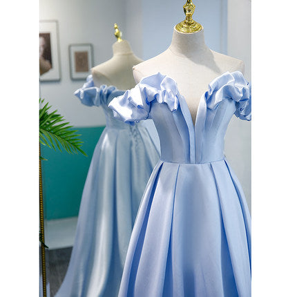 A line Light Sky Blue Prom Dresses SH172