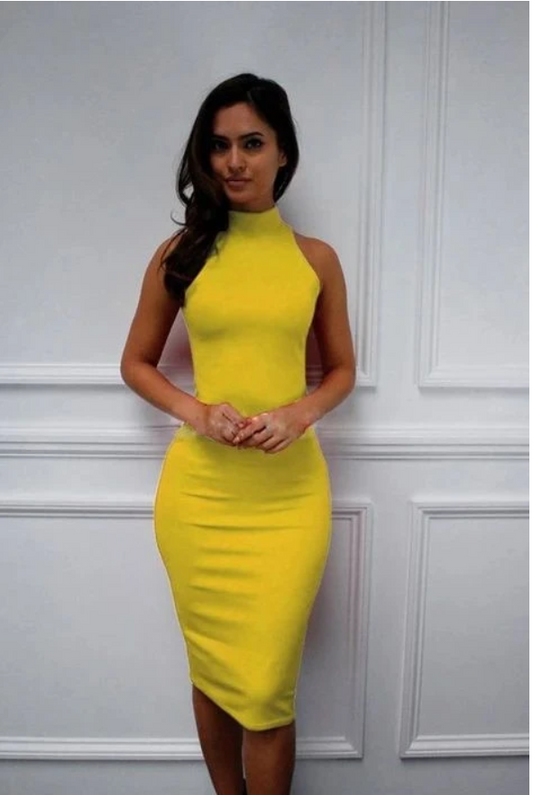 Yellow Sheath Evening Dress Strectch Prom Dress P3673