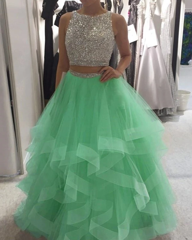 long 2 pieces prom dress 2 piece evening dress KS7775