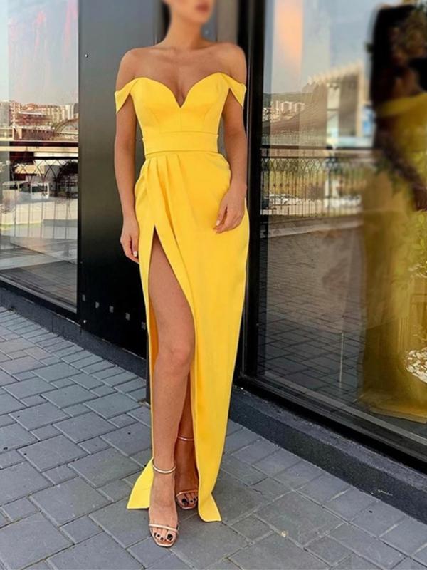 Yellow Modest Off The Shoulder Mermaid Fashion Long Prom Dresses SA737