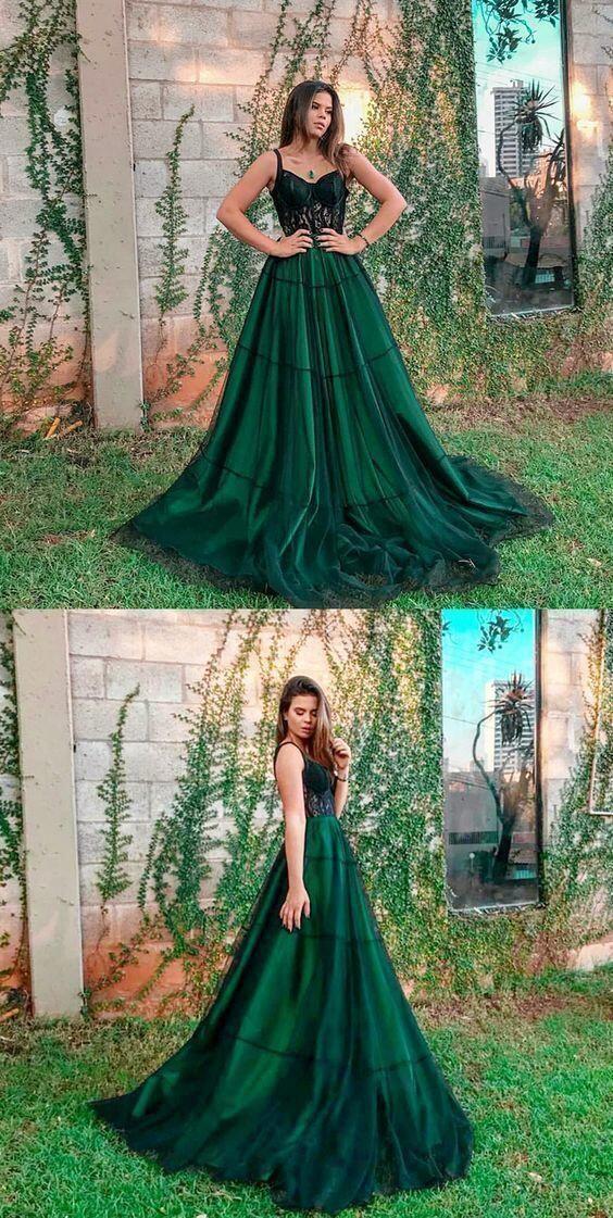 Stylish green tulle long prom dress, green evening dress KS2533