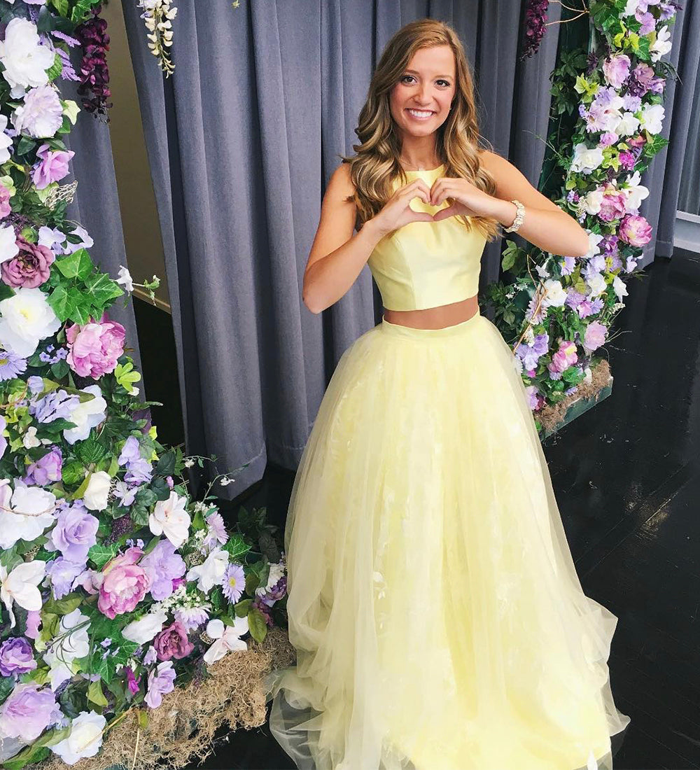 Yellow tulle long prom dress yellow evening dress S203