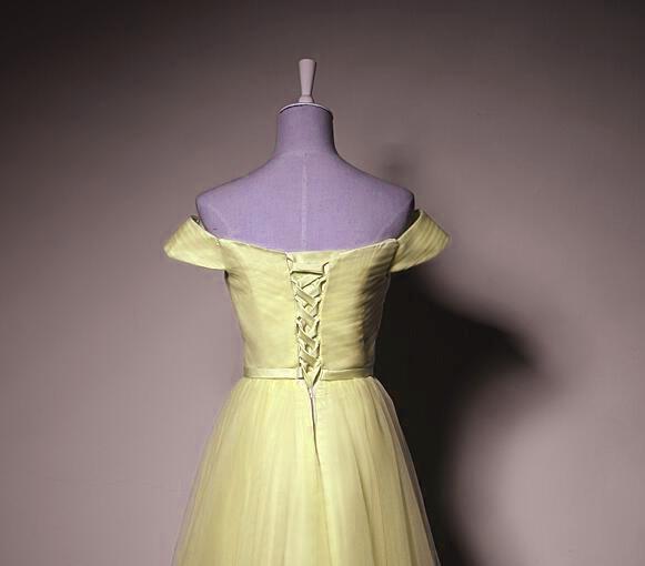 Yellow Tulle Off Shoulder Knee Length Party Dress, Light Yellow Formal Dress KS6264