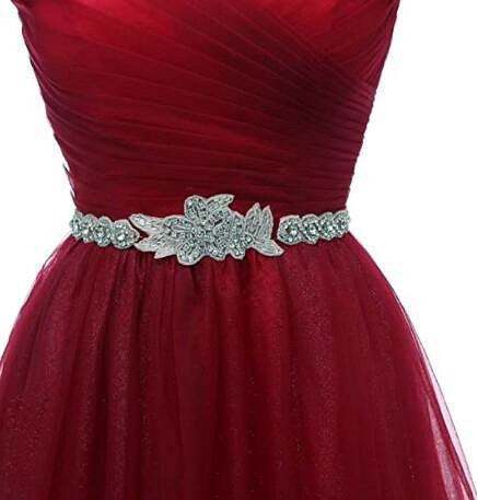 BURGUNDY BEADED TULLE NEW STYLE PROM DRESS, TULLE PARTY DRESS P0733